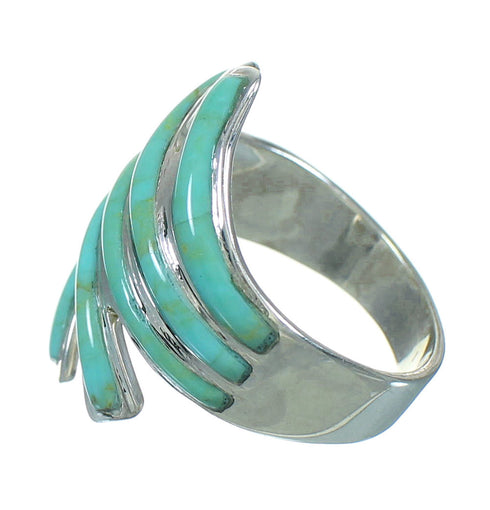 Turquoise Inlay And Authentic Sterling Silver Ring Size 6-3/4 RX86262